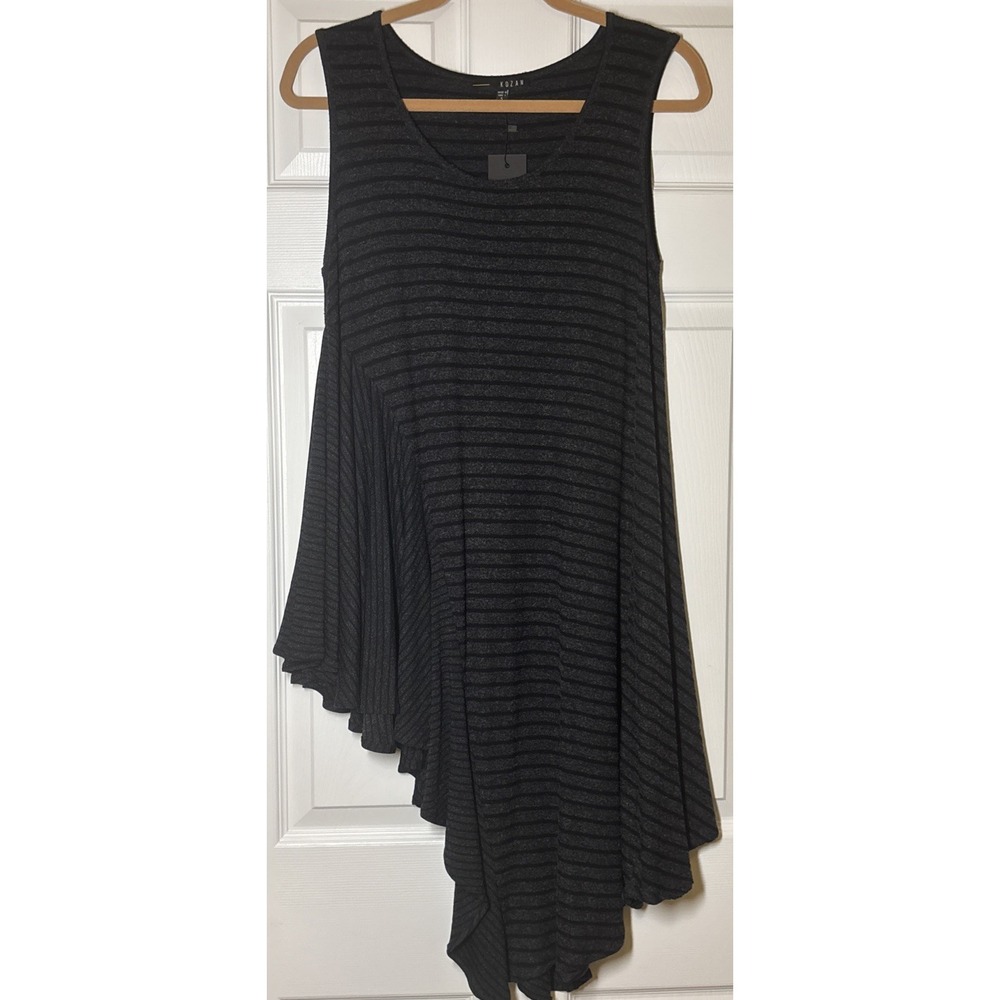 Kozan Tunic Dress Women's Gray NWT Asymmetric Ruffle Stripe Sleeveless Sz Small